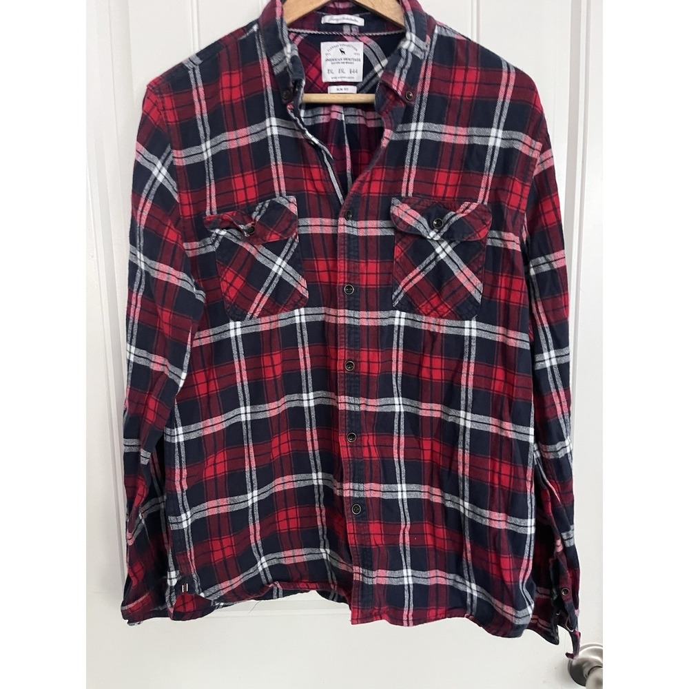 American Heritage Dawson and Brooks Slim Fit Red Plaid Flannel Shirt Mens XL 334